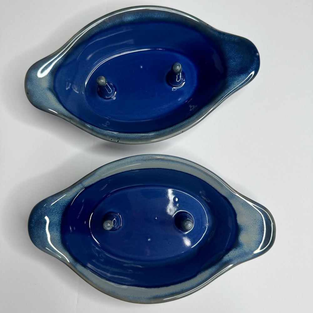 Set of 2 Ceramic Clay Baked Potato Cooker Holder Blue Speckle Glaze Farmcore - Picture 6 of 11